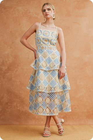 Samara Crochet Block Sleeveless Tiered Dress