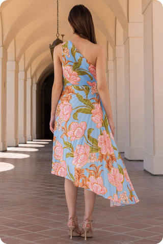 Serenity Watercolor Bloom Floral Pleated Dress