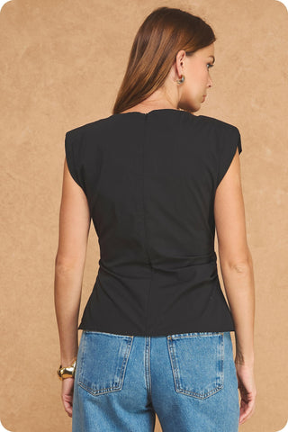 Shiloh Shoulder Pad Sleeveless Blouse • Black