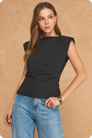 Shiloh Shoulder Pad Sleeveless Blouse • Black
