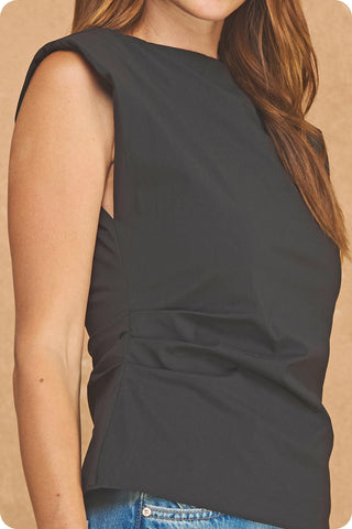 Shiloh Shoulder Pad Sleeveless Blouse • Black
