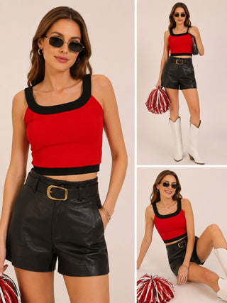 Game Day Contrast Trim Top • Red & Black