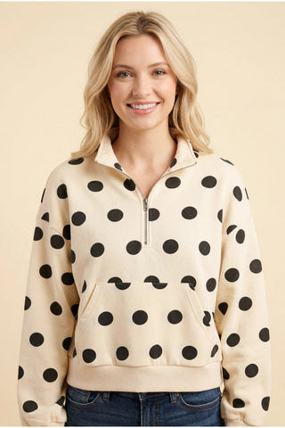 Danica Polka Dot Half Zip Pullover • Cream & Black