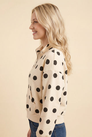 Danica Polka Dot Half Zip Pullover • Cream & Black