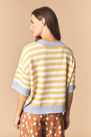 Pennie Contrast Stripe Oversized Crop Sweater • Yellow & Blue