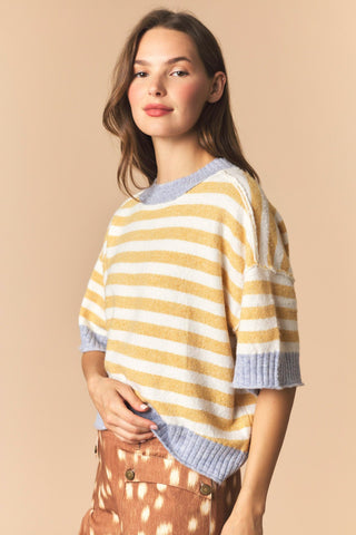 Pennie Contrast Stripe Oversized Crop Sweater • Yellow & Blue
