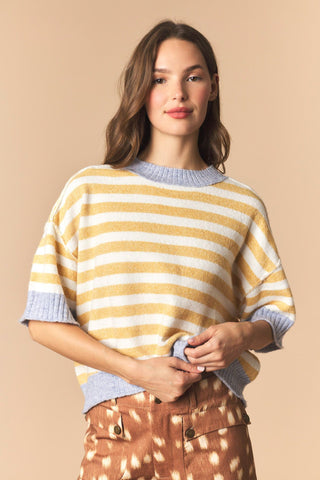 Pennie Contrast Stripe Oversized Crop Sweater • Yellow & Blue