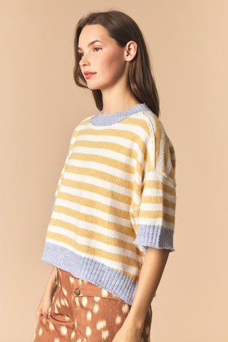 Pennie Contrast Stripe Oversized Crop Sweater • Yellow & Blue