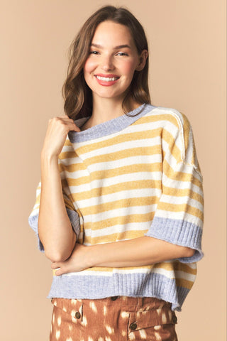 Pennie Contrast Stripe Oversized Crop Sweater • Yellow & Blue