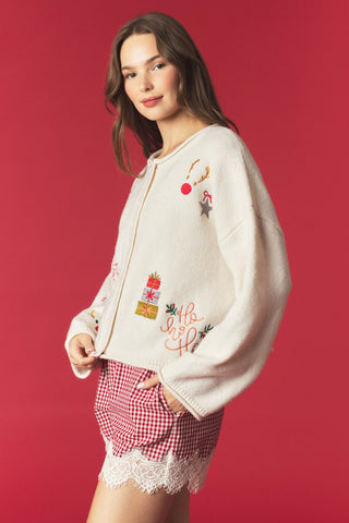 Christmas Embroidery Cardigan • Ivory