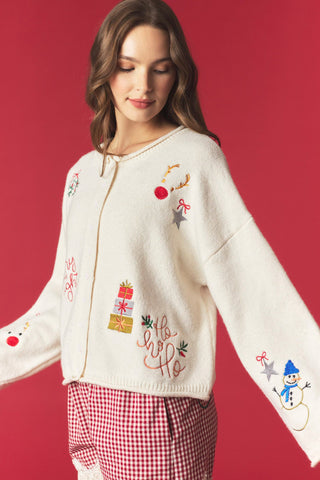 Christmas Embroidery Cardigan • Ivory