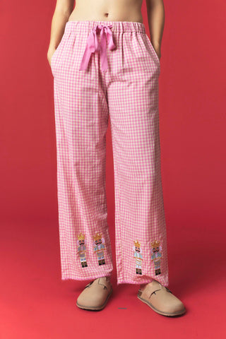 Gingham Embroidered Nutcracker Pajama Set • Pink