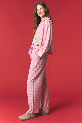 Gingham Embroidered Nutcracker Pajama Set • Pink