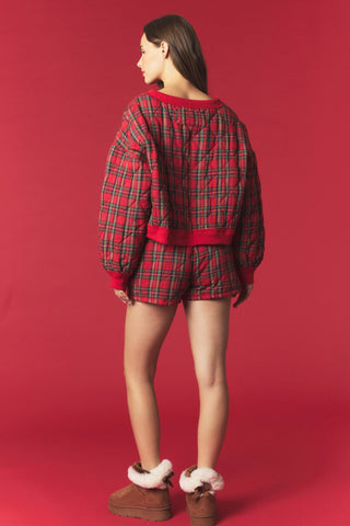 Tartan Check Quilted Sweatshirt & Shorts Set • Red