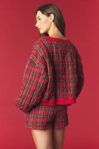 Tartan Check Quilted Sweatshirt & Shorts Set • Red