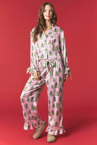 Christmas Tree Satin Pajama Set • Pink & Green