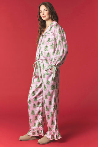 Christmas Tree Satin Pajama Set • Pink & Green