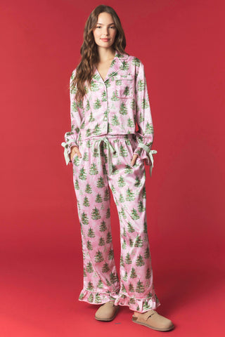 Christmas Tree Satin Pajama Set • Pink & Green