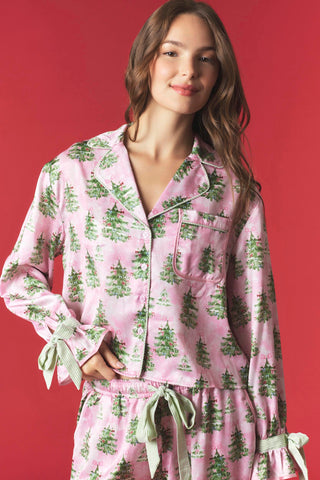 Christmas Tree Satin Pajama Set • Pink & Green