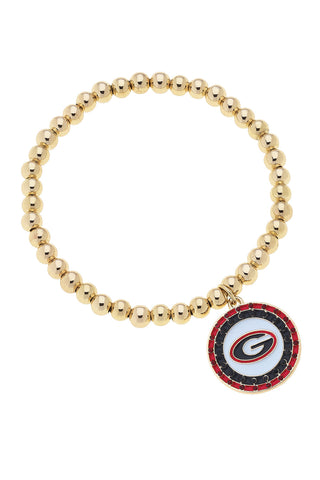 Georgia Bulldogs Pave Disc Ball Bead Stretch Bracelet in Shiny Gold