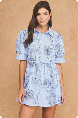 Josephine Floral Embroidery Mini Dress • Light Blue