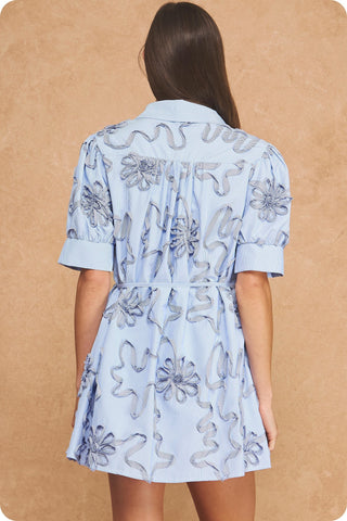 Josephine Floral Embroidery Mini Dress • Light Blue