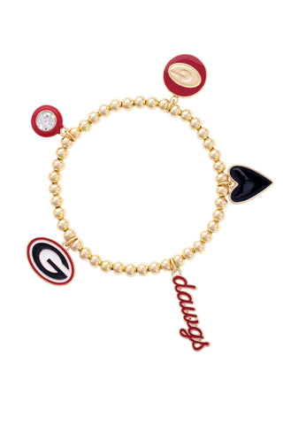 Georgia Bulldogs Enamel Icons Stretch Bracelet • Shiny Gold
