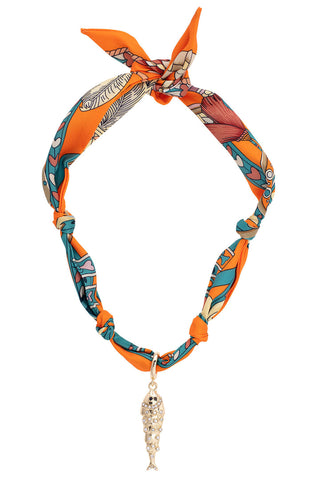 Colette Pave Sardine Scarf Necklace in Orange & Teal