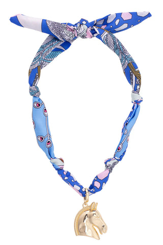 Ash Horse Head Scarf Necklace in Light Blue/Light Pink/White
