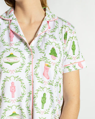 Nutcracker Trellis Pajama Shirt • White/Pink/Green