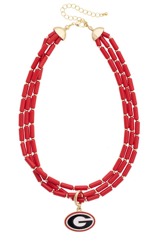 Georgia Bulldogs Multi-Strand Beaded Logo Necklace • Red
