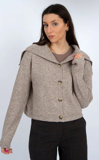 Echo Long Sleeve Sailor Neck Cardigan • Almond