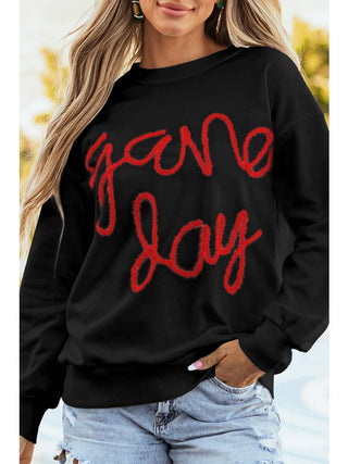 Game Day Drop Shoulder Graphic Sweatshirt • Black