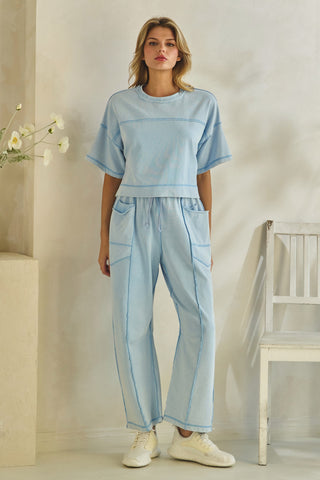 Cropped Easy Breezy Top & Pants Set • Light Blue