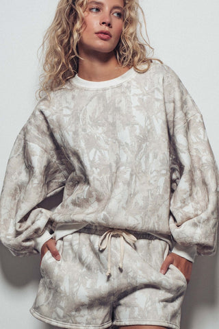 Relaxed Leaf Print Lounge Sweatshirt Set • Lt Khaki