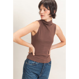 Sleeveless Mock Neck Top • Dark Brown