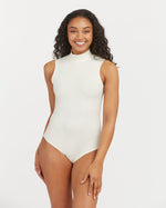 Suit Yourself Ribbed Mock Neck Sleeveless Bodysuit • Parchment