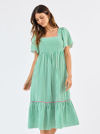 Milena Midi Dress • Green & White