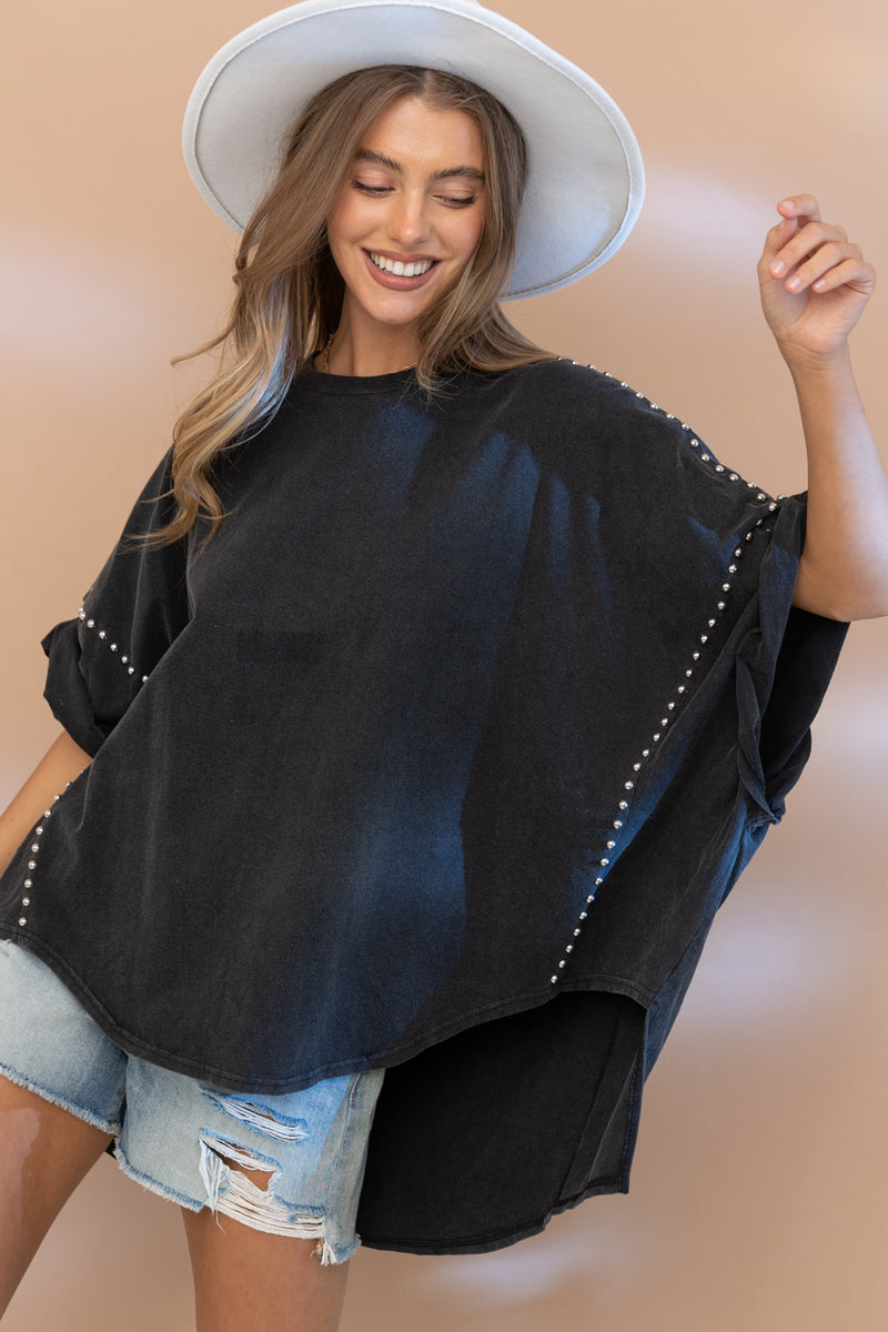 Studded Over Sized High Low T Shirt • Black