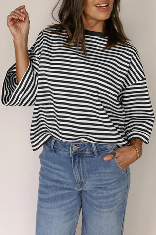 Doria Striped Drop Shoulder Tee • Black