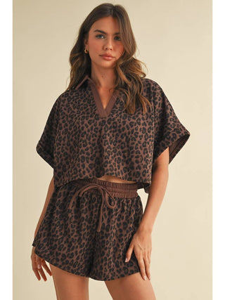 Leopard Cropped Short Sleeve and Shorts Set