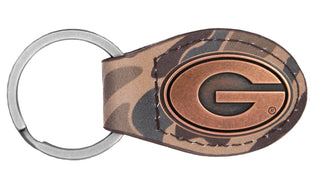 Georgia G Oval Camo Leather Key Fob • Brown Tan