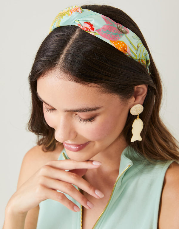 Twisted Headband Queenie Tropical Floral Sea Foam