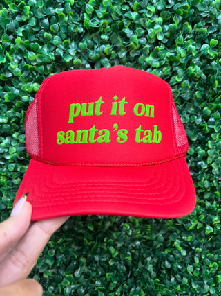 Put it On Santa's Tab Puff Trucker Hat • Red