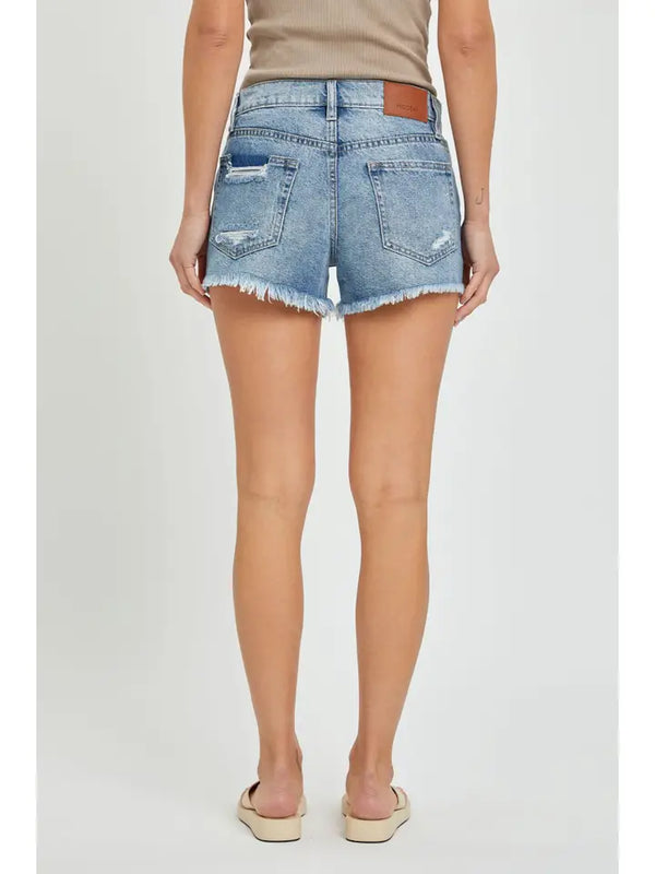 Kenzie Mid Rise Fray Shorts • Dk. Blue