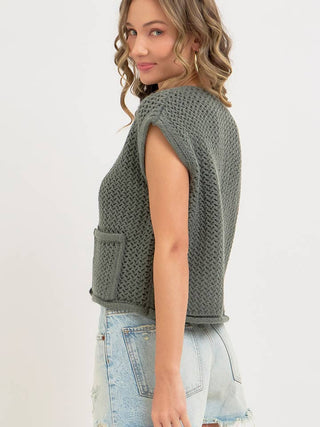 Mazie Button Closure Knit Vest Top • Pine Wood