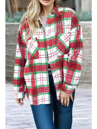 Christmas Plaid Casual Flannel Shacket • Red
