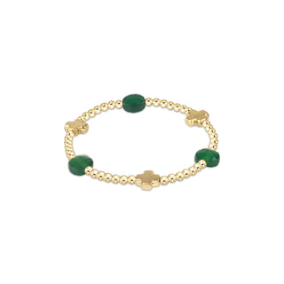 Signature Cross Admire Gold Pattern 3mm Bead Bracelet • Green Onyx