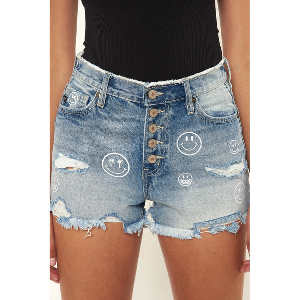 Smiley • High Rise Denim Shorts • Medium