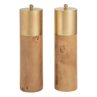 Burl Wood & Brass Salt & Pepper Grinders